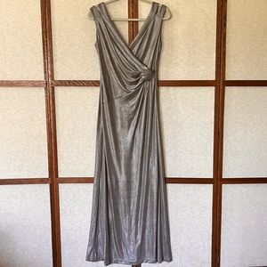 Ralph Lauren Silver Shimmer V-Neck Evening Gown